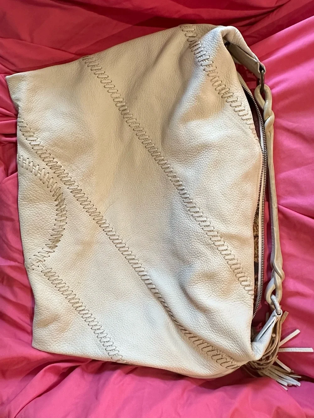 Carlos Falchi soft pebbled leather hobo shoulder bag